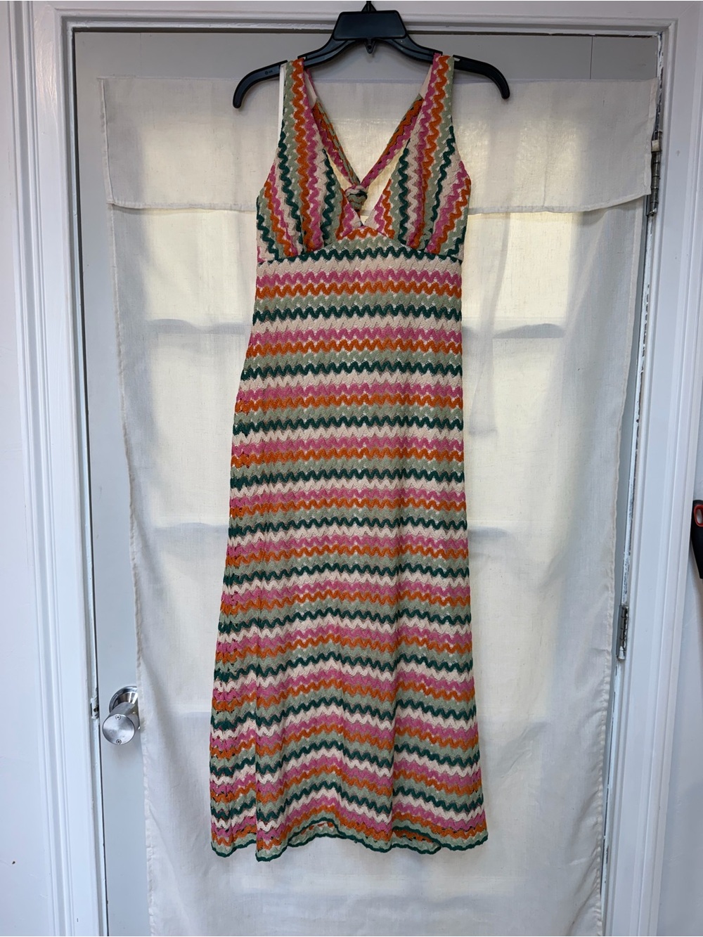 Premier Vibrant Zigzag Knit Maxi Dress in Pink, Green, Orange, Cream, Yellow